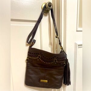 Isabella Fiore Dark Brown Leather Crossbody Bag with Tassel